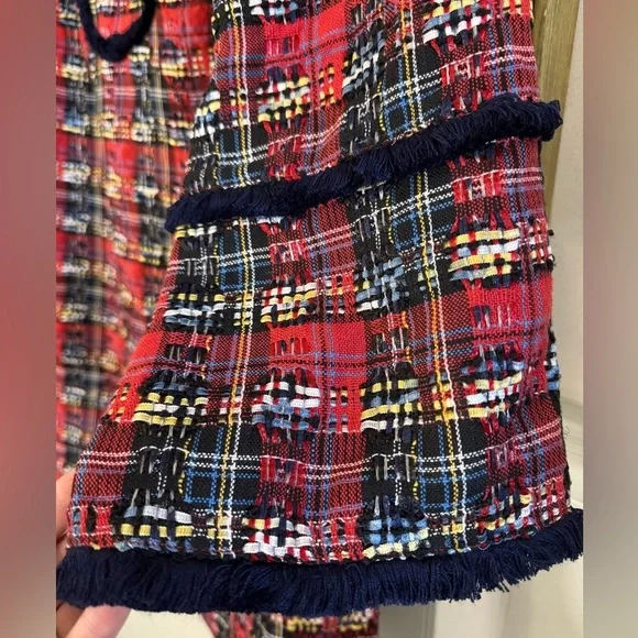 SAIL TO SABLE Red Navy Yellow Tartan Tunic Fringe Dress NWT Size Small - Picture 7 of 9